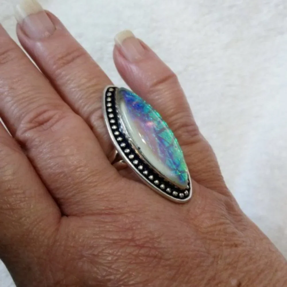 Triplet Opal Sterling Silver Ring Huge! .925